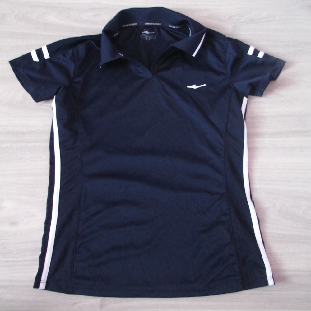 Erikesport Navy Blue Athletic Polo Shirt Tagged Large Short Sleeve Performance